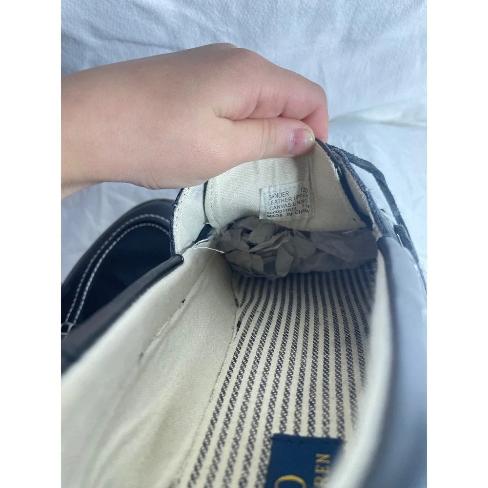 Polo Ralph Lauren Sander Black Leather Boat Shoes Mens Size 12D